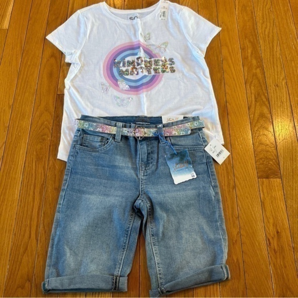 New NWT So Brand & Studio V Vigoss Outfit T-Shirt Denim Jean Shorts Size 10